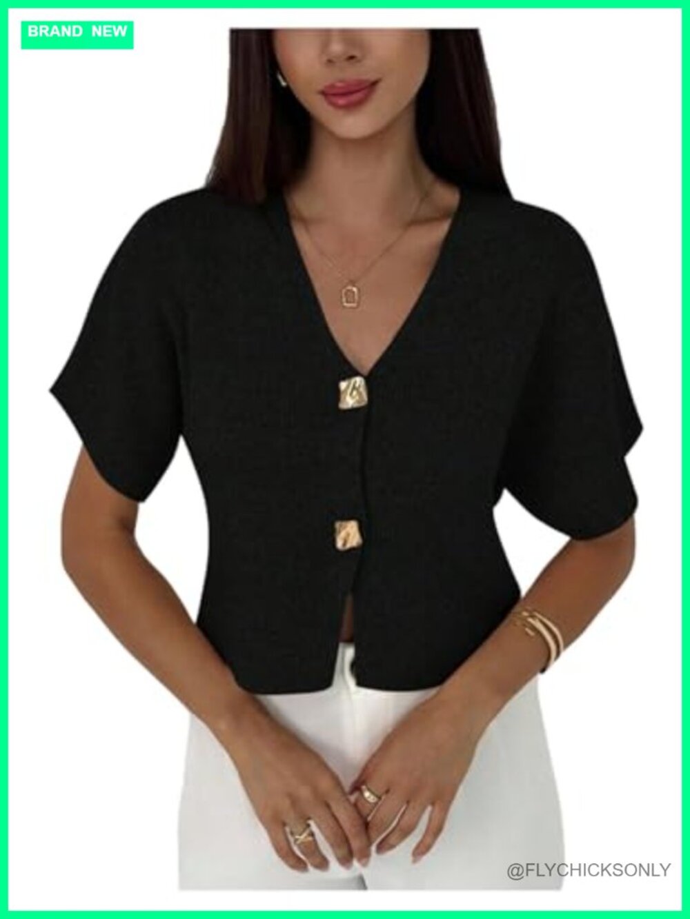 Women's Short Sleeve V Neck Button Front Cardigan Sweater Lightweight Knit